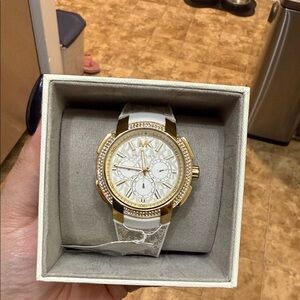 Michael Kors Gold and White Chronograph Watch